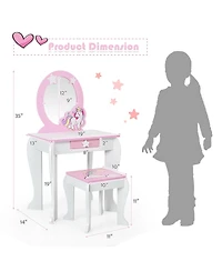 Gouun Kids Vanity Set with Mirror, Drawer, and Chair for Makeup and Dressing