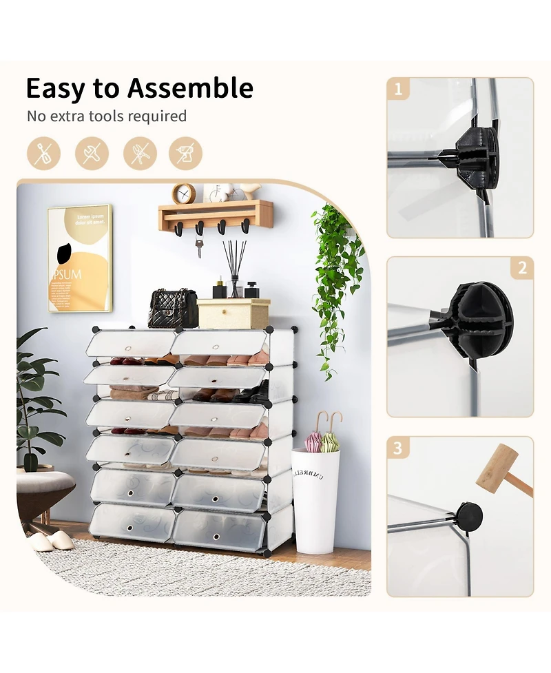 Gouun 12-Cube Diy Portable Plastic Shoe Rack with Doors