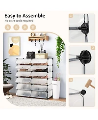 Gouun 12-Cube Diy Portable Plastic Shoe Rack with Doors