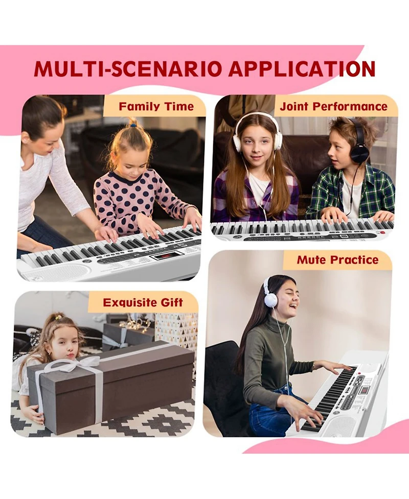 Sugift White 61 Keys Keyboard Piano, Electric Digital Piano Set with Stand, Bench, Headphones, Built-in Speakers