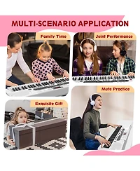 Sugift White 61 Keys Keyboard Piano, Electric Digital Piano Set with Stand, Bench, Headphones, Built-in Speakers
