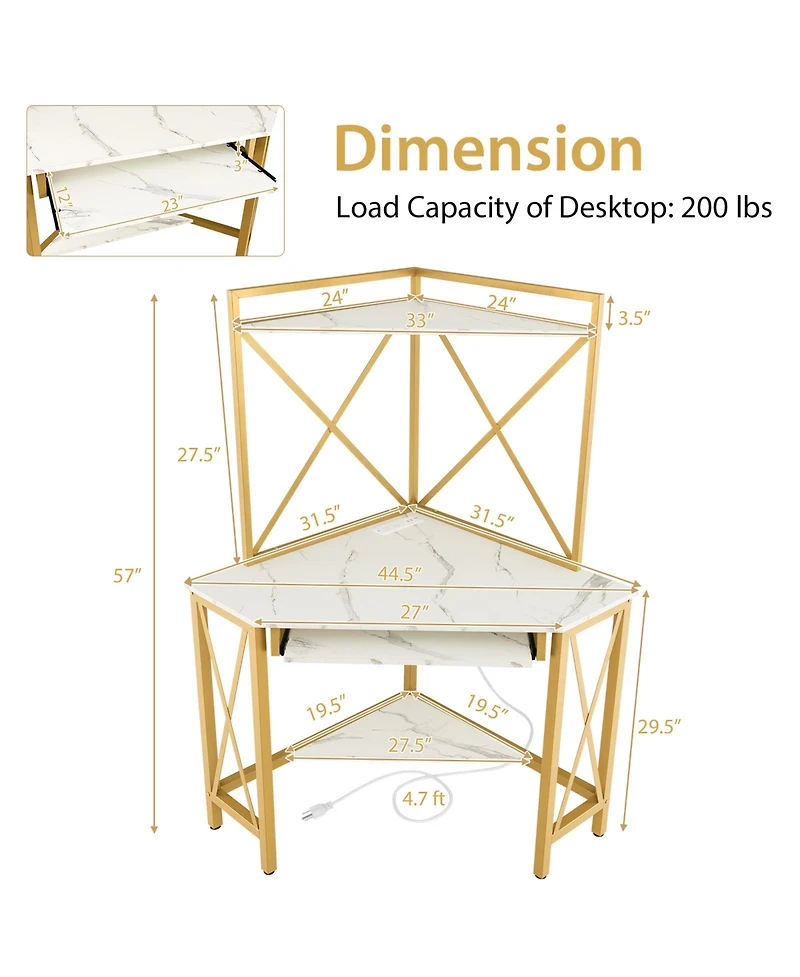 Gouun Space-Saving Corner Computer Desk with with Hutch and Keyboard Tray