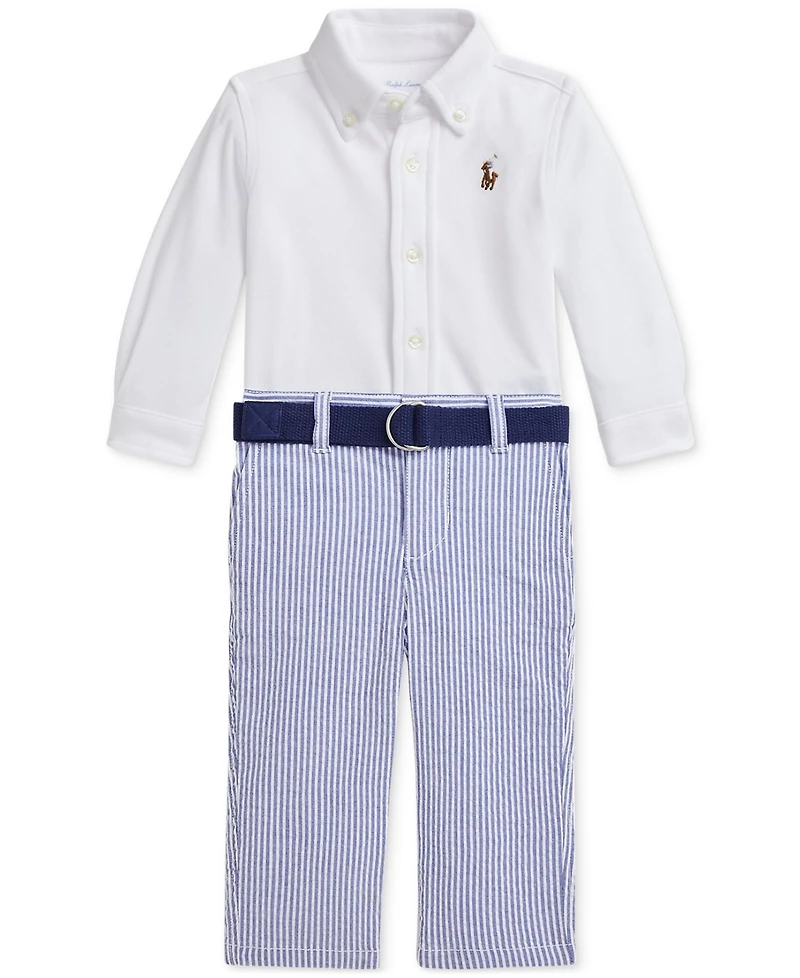 Polo Ralph Lauren Baby Boys Button-Down Shirt, Belt & Seersucker Pants Set