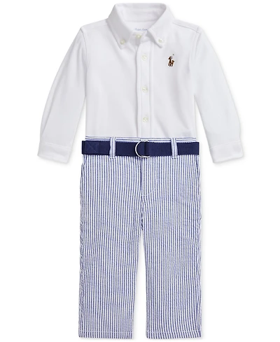 Polo Ralph Lauren Baby Boys Button-Down Shirt, Belt & Seersucker Pants Set