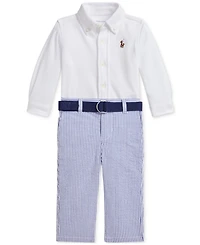Polo Ralph Lauren Baby Boys Button-Down Shirt, Belt & Seersucker Pants Set