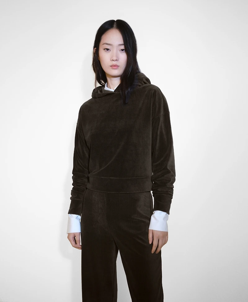 Mango Women's Corduroy Hooded Sweatshirt