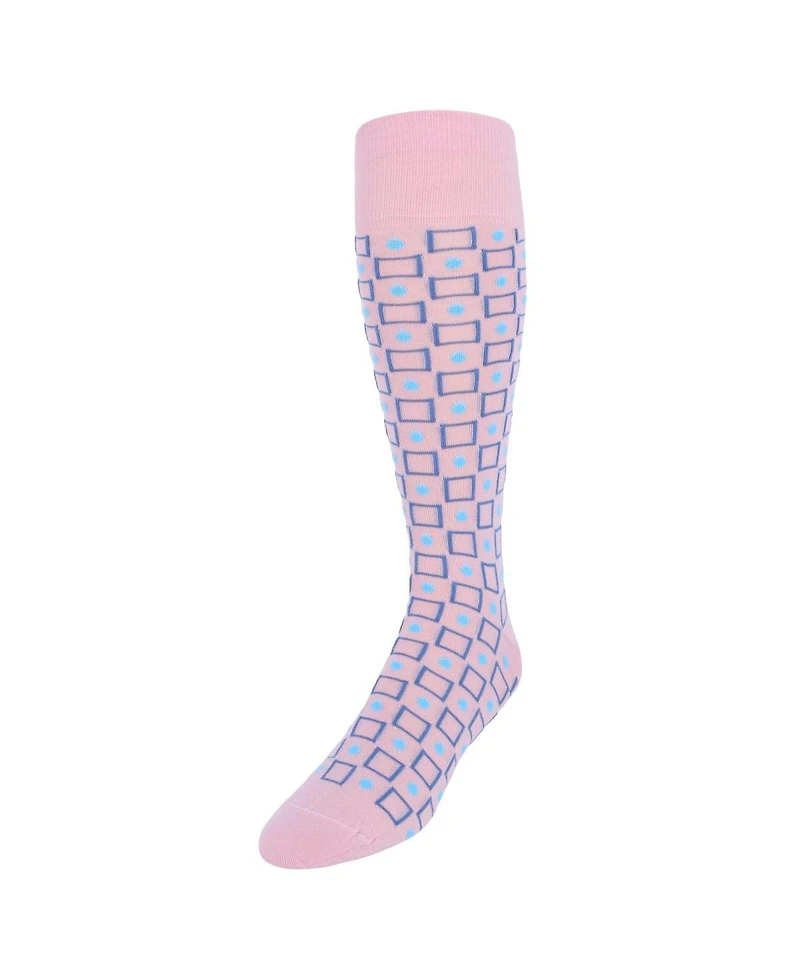 Trafalgar Men's Aurelien Square and Circle Patterned Mercerized Cotton Mid-Calf Socks