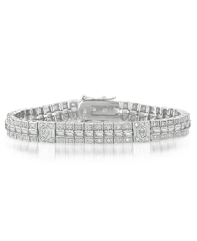 Genevive Sterling Silver White Gold Plated Cubic Zirconia Elegant Bracelet