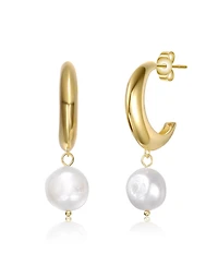 Sterling Silver 14K Gold Plated with Freshwater Pearl Dangle Earrings