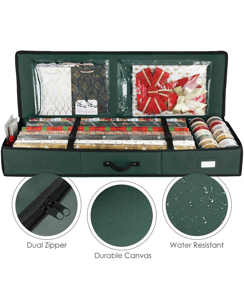 Hearth & Harbor Wrapping Paper Storage Container - Christmas Bag with Interior Pockets