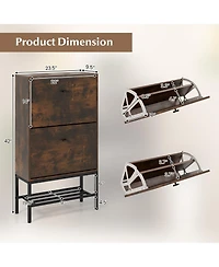 Gouun Industrial Shoe Storage Cabinet with 2 Flip Drawers and 1 Bottom Metal Shelf
