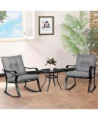 3-Piece Patio Furniture Set – Rocking Chairs with Cushions and Side Table for Outdoor Porch or Balcony