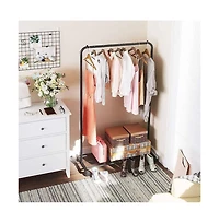 Rolling Garment Rack – Steel Tube Clothes Organizer with Bottom Mesh Shelf for Bedroom or Laundry Room