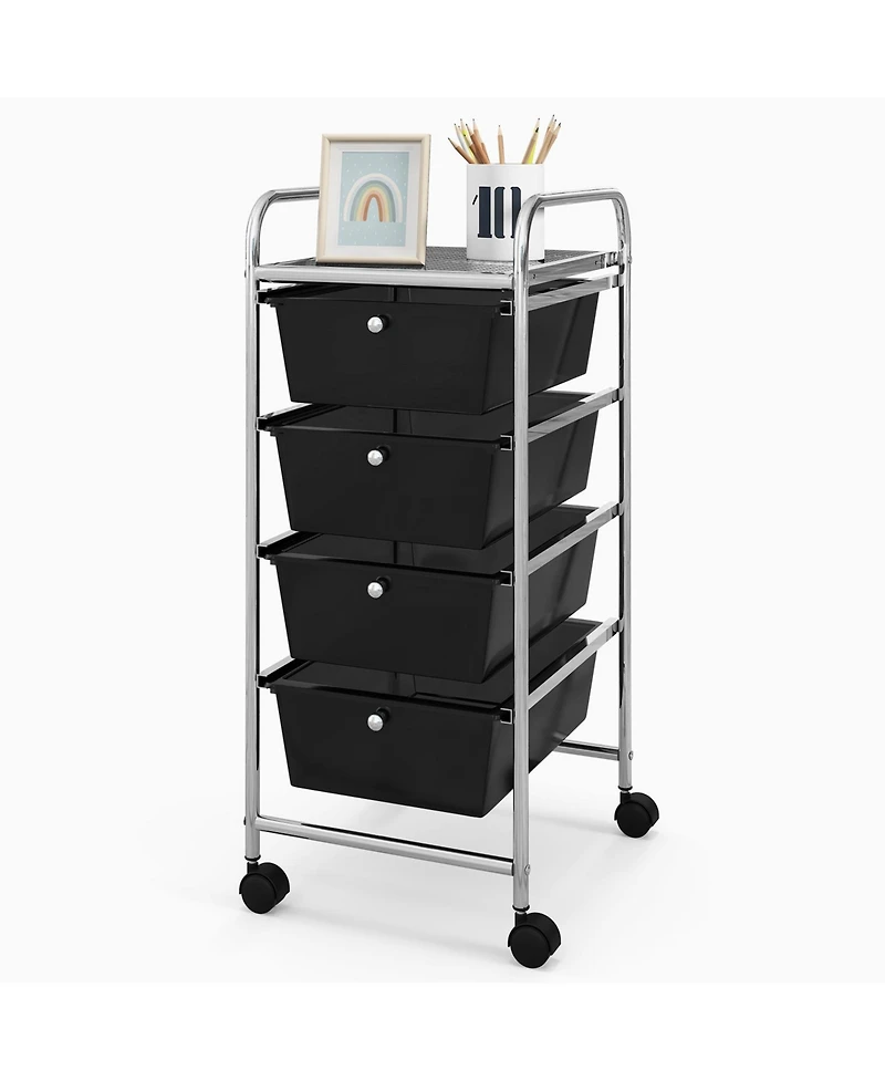Gouun 4-Drawer Rolling Storage Cart with Plastic Drawers and Metal Frame