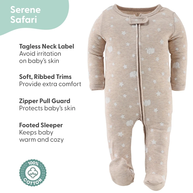 The Peanutshell Baby Boys 3pk Cotton Sleeper Set Girl, Serene Safari
