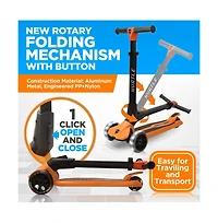 Hurtle 3-Wheel Foldable Kids Scooter With Led Wheel Lights - Orange