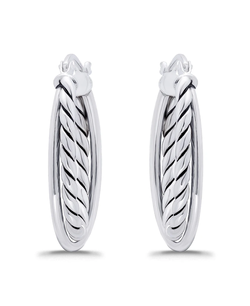 Macy's Oxidized Oval Two Row Polish Tubing Click Top Hoop Earrings