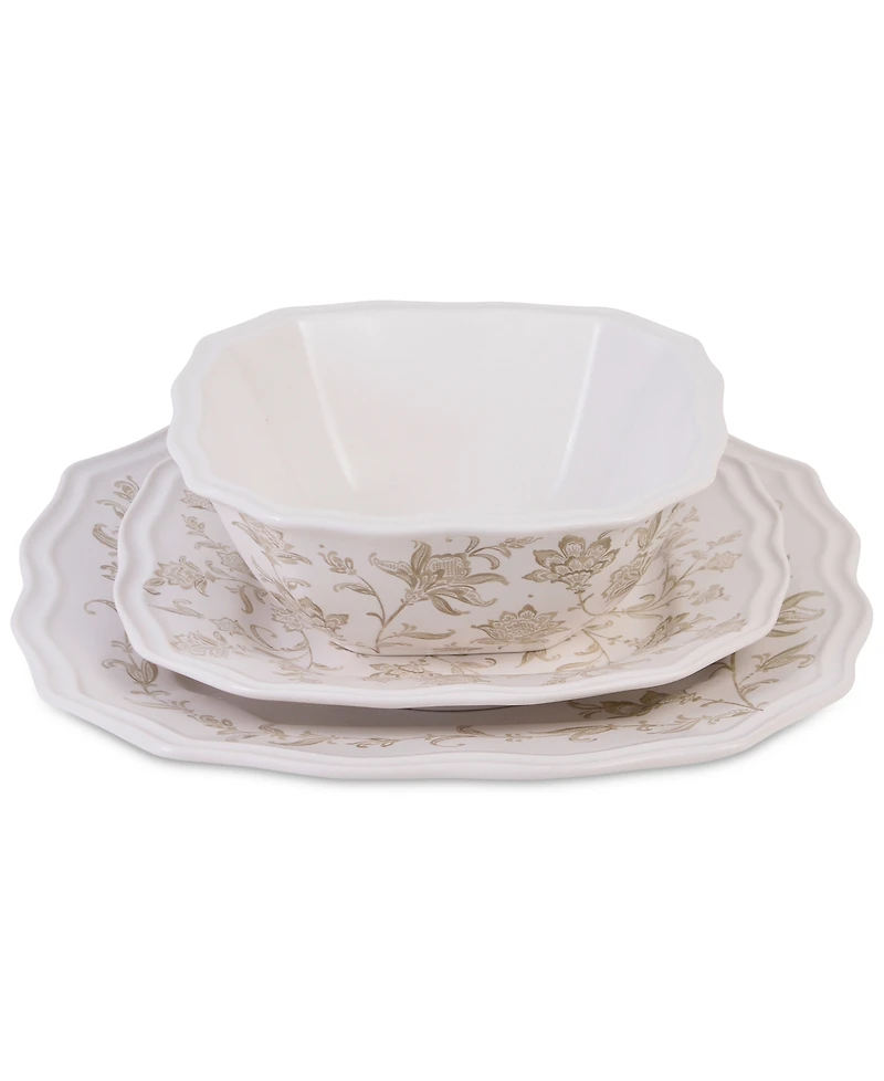 222 Fifth Batik Toile Taupe Porcelain 12 Pc. Dinnerware Set, Service for 4