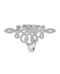 Bling Jewelry Large Pave Cubic Zirconia Art Deco Elegant Full Finger Armor Cz Statement Swirl Infinity Ring Sterling Silver