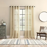 Slub Textured Linen Blend Black Grommet Top Curtain
