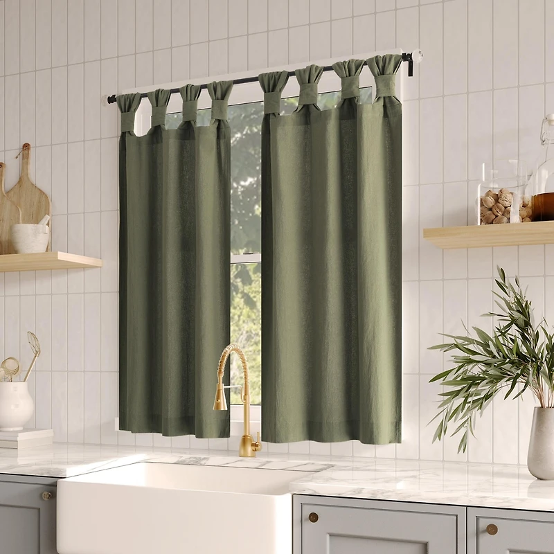 Washed Cotton Twist Tab Cafe Curtain Pair