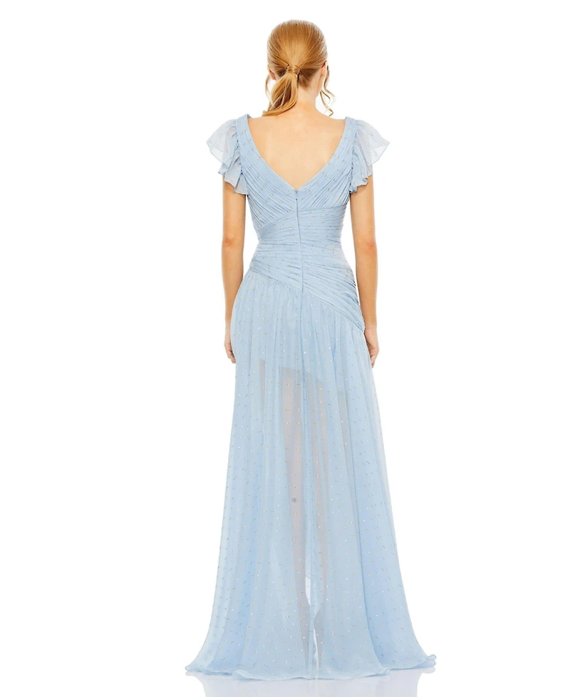 Mac Duggal Women's Asymmetrical Ruched Gown With Flutter Sleeves