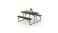 Slickblue Folding Picnic Table with 2 Benches for Convenient Outdoor Dining and Easy Storage
