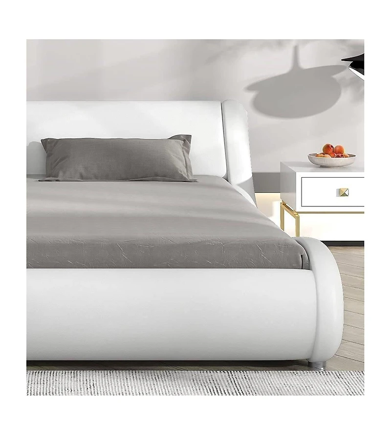 Slickblue Modern Faux Leather Upholstered Platform Bed Frame with Headboard