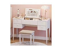 gaomon 47" Makeup Vanity Desk with Flip Top Mirror and Lights, 3 Lighting Mode, 3 in 1 Vanity Table with 5 Drawers