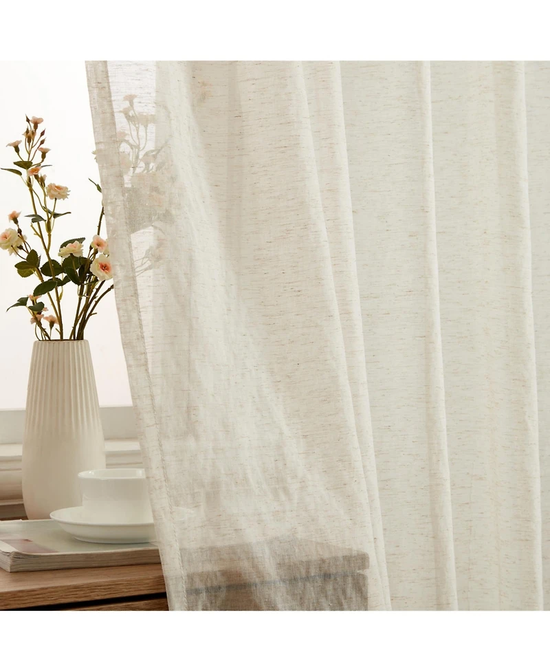 Hlc.me Lena Burlap Flax Linen Semi Sheer Privacy Sun Light Filtering Transparent Window Tab Top Thick Curtains Drapery Panels 2 Panels