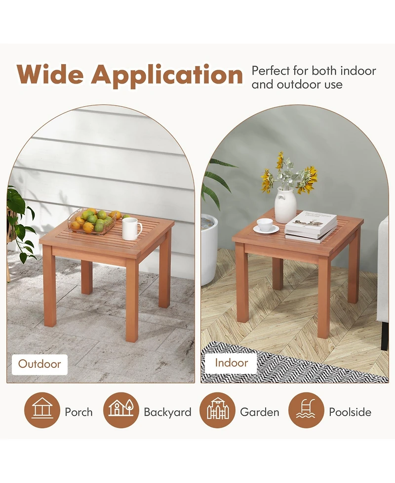 Gouun 18-Inch Square Wooden Adirondack Side Table with Slatted Top for Indoor and Outdoor Use