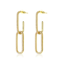 Sterling Silver 14K Gold Plated Clear Cubic Zirconia Square Drop Butterfly Earrings