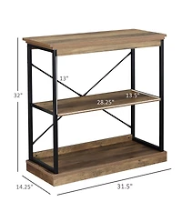 Homcom 2-Tier Shelf, Modern Style Bookshelf with Metal Frame for Living Room, Bedroom, and Office, Brown