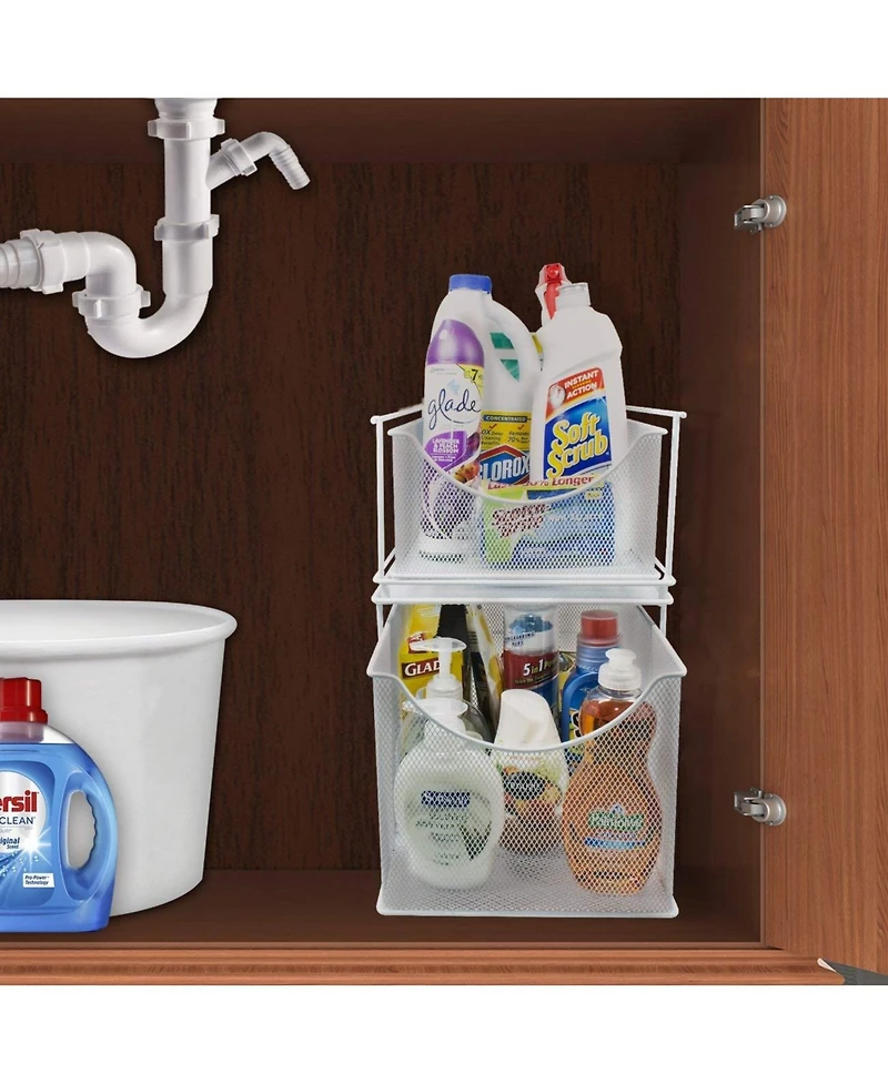 Sorbus 2-Tier Sliding Mesh Basket Drawers - White