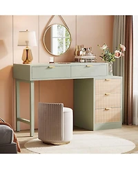 Tribesigns Makeup Vanity Desk with 5 Drawers, Modern Vanity Desk with Storage, Small Wood Dressing Table for Bedroom, Narrow Space (Without Mirror)