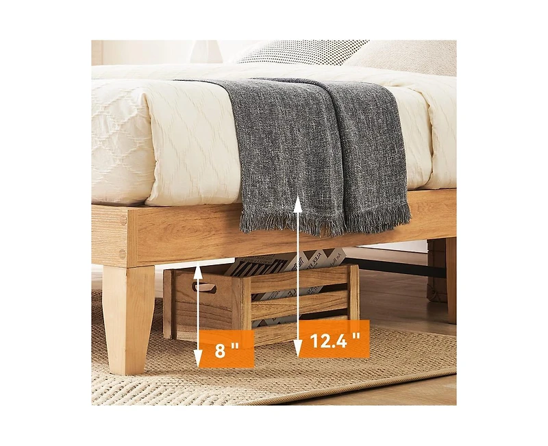 gaomon Queen Size Bed Frame with Rattan Headboard, Platform Bed Frame with Led Lights and Wood Headboard, Strong Wooden Slat, Mattress Foundation, Noi