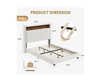gaomon Full Velvet Upholstered Bed Frame with Storage Headboard and Built-in Charging Station, Smart Led Lights and Nailhead Trim Wingback, Wood Slats