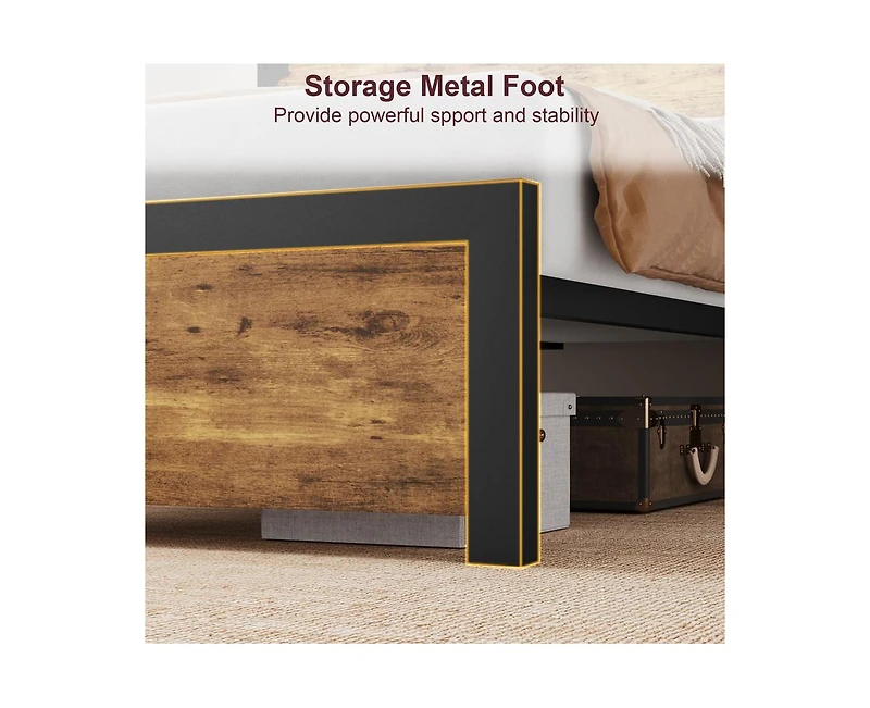 gaomon Full Size Bed Frame with Wood Headboard, Full Platform Bed Frame with Under Bed Storage and Metal Legs, Noise Free, No Box Spring Needed, Easy