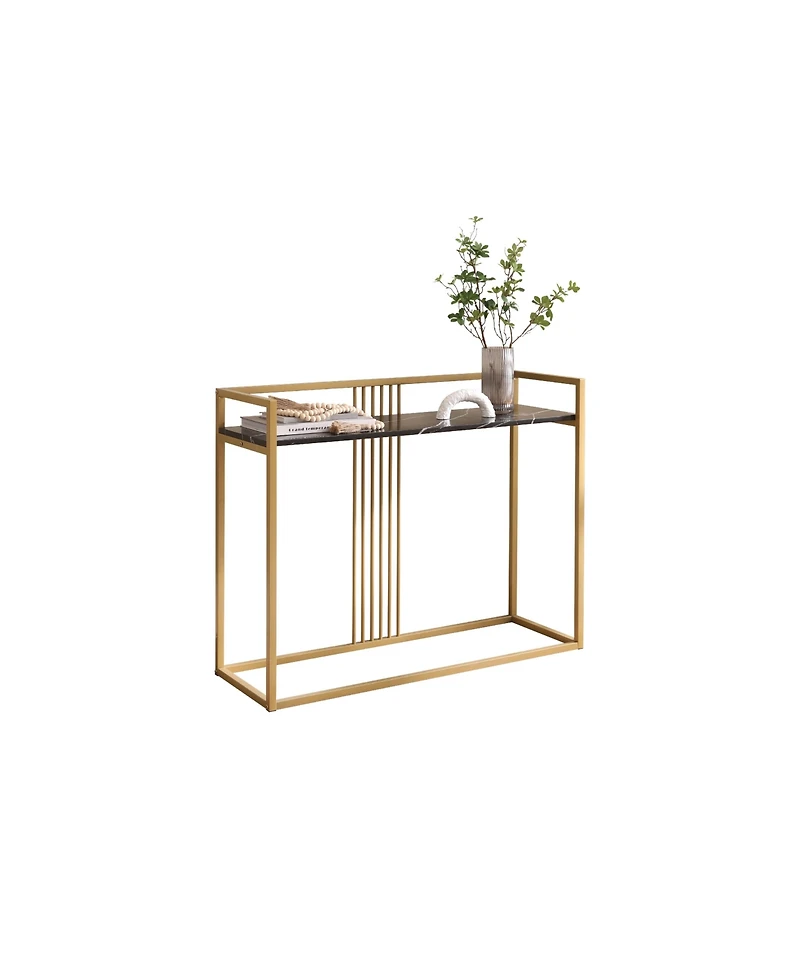 Kings Brand Furniture Modern Sofa Console Table with Faux Marble Storage Shelf & Gold Metal Frame for Hallway, Bedroom, Living Room, Foyer