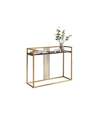 Kings Brand Furniture Modern Sofa Console Table with Faux Marble Storage Shelf & Gold Metal Frame for Hallway, Bedroom, Living Room, Foyer