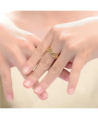14k Yellow Gold Plated with Cubic Zirconia Pave Triple Chain Link Ring