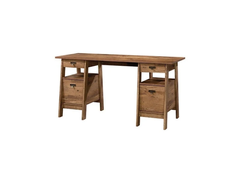 Farmhouse Style Executive Desk – Rustic Office Desk with Storage Drawers, Filing Cabinet & Durable Worktop