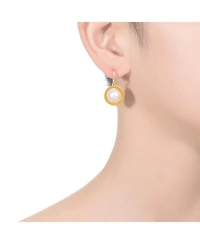 Sterling Silver 14K Gold Plated with Genuine Freshwater Round Pearl Hook Earrings