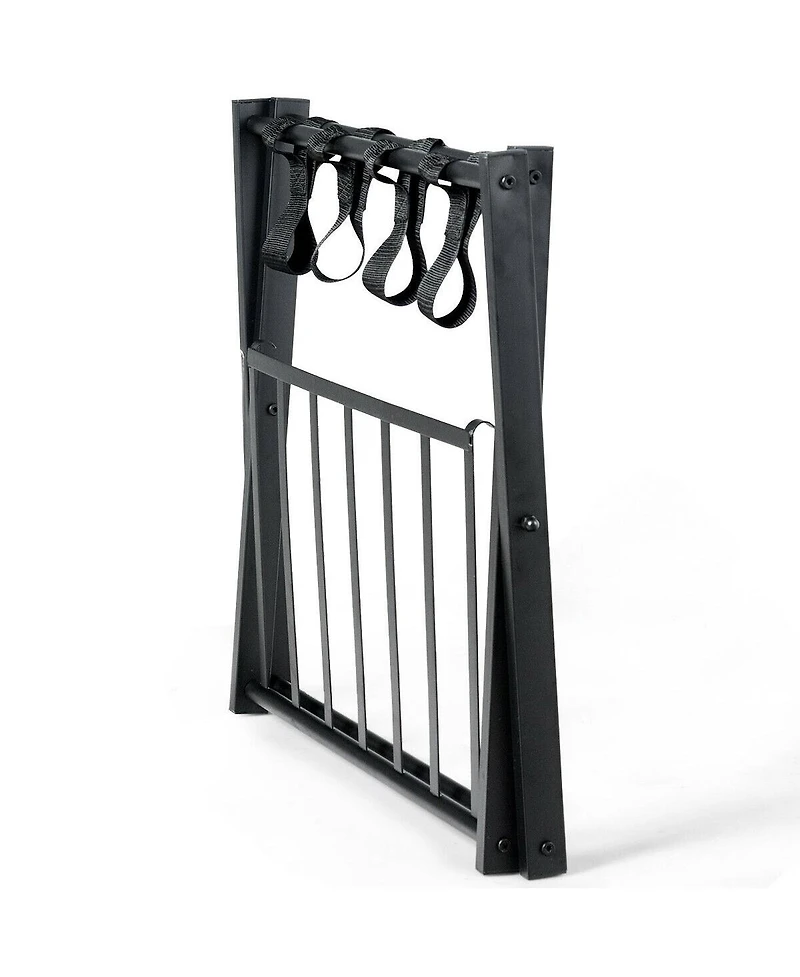 Gouun Set of 2 Folding Metal Luggage Racks with Storage Shelf and Non-Slip Feet