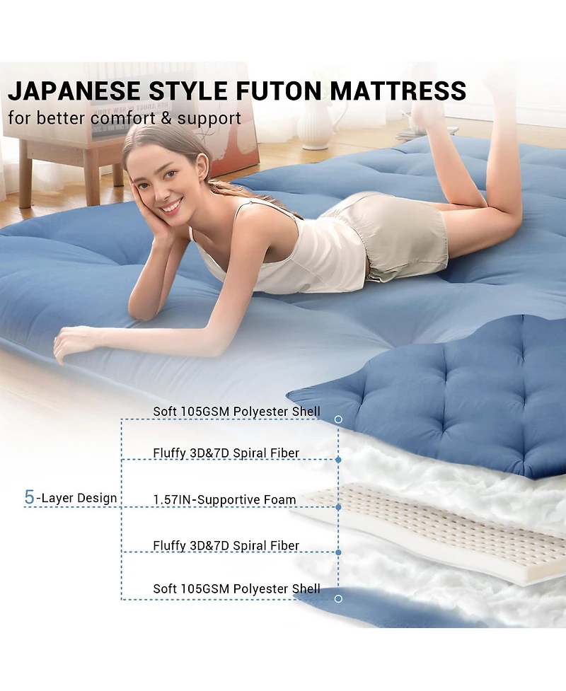 gaomon Japanese Floor Mattress Full, Portable Futon Mattress Thicken Sleeping Mattress, for Camping & Guest Room