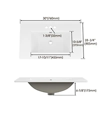 Lovmor Bathroom Ceramic Vanity Top with Three Holes in White