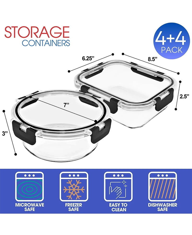 Sorbus 16 Piece Glass Meal Prep Containers with Airtight Lids
