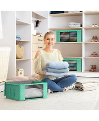 Sorbus 6 Pack Medium Foldable Clothes Storage Bags with Clear Window, Zipper Lid and Carry Handles - for Organizing Bedroom, Closet, Home (Teal)