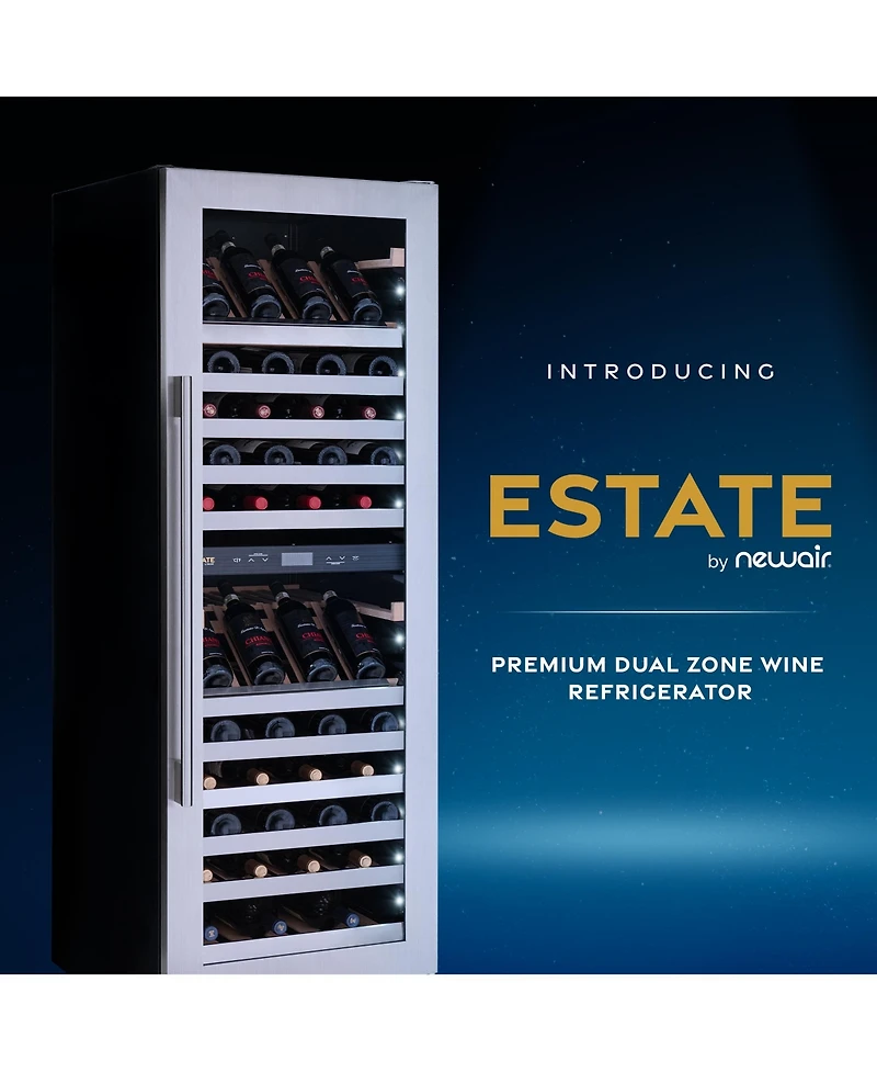 Newair Estate 24 inch 160 Bottle Wine Fridge Dual Zone in Stainless Steel