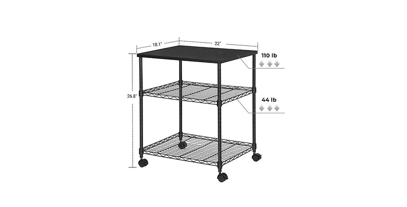 Slickblue Sturdy Metal Wood Printer Stand Cart with 2-Shelves and Locking Casters